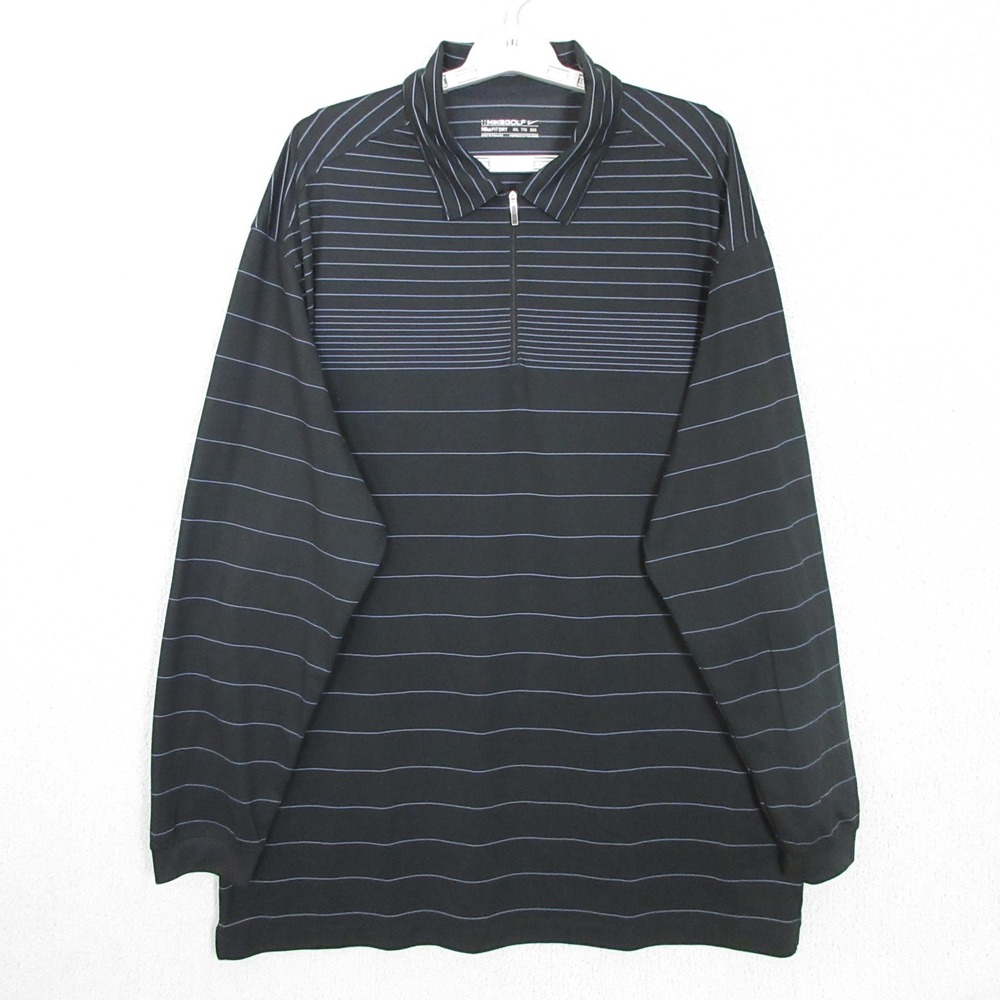Nike Golf Mens XXL Black Purple Pinstripe Long Sleeve Quarter Zip Polo Shirt